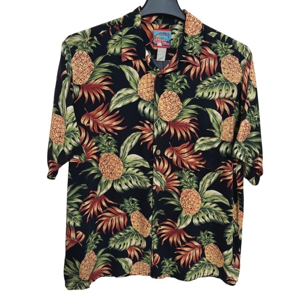 REYN SPOONER Joe Kealoha Men's XL Button Up Shirt Rayon Blend Pineapple Hawaiian